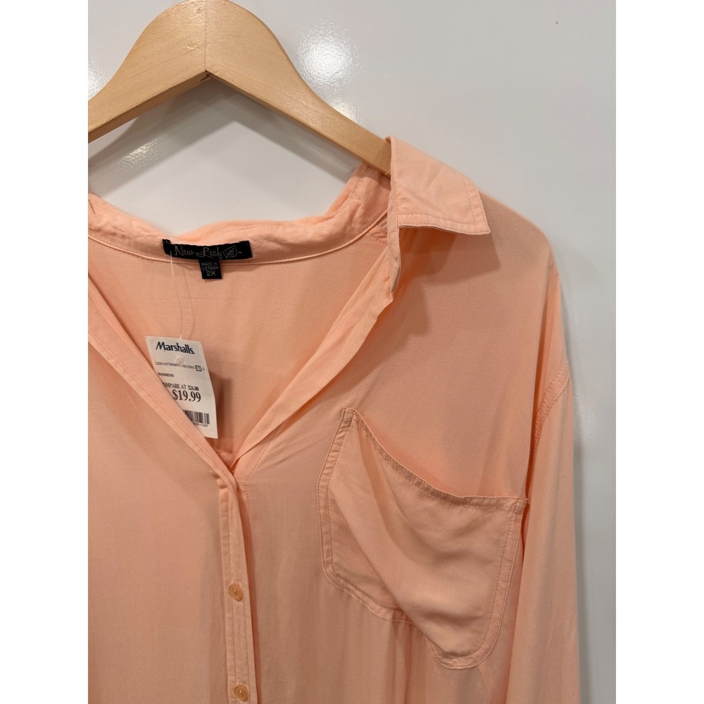 New‎ Leaf Peach Button Down Roll Tab Sleeve Rayon Shirt 2X ETW-20619X